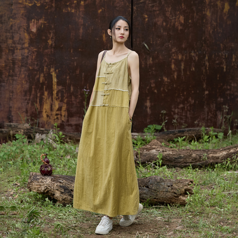 清涼飄逸 · 「紮染長裙」拼接設計女吊帶洋裝