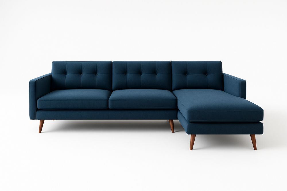 L-shaped Fabric Sectional Sofa Dark Blue with Wooden Legs