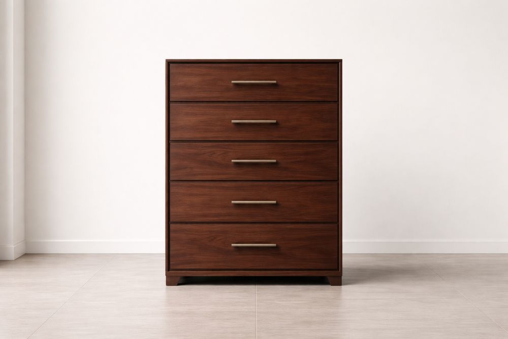 Wooden Chest of 5 Drawers Walnut Veneer Brown