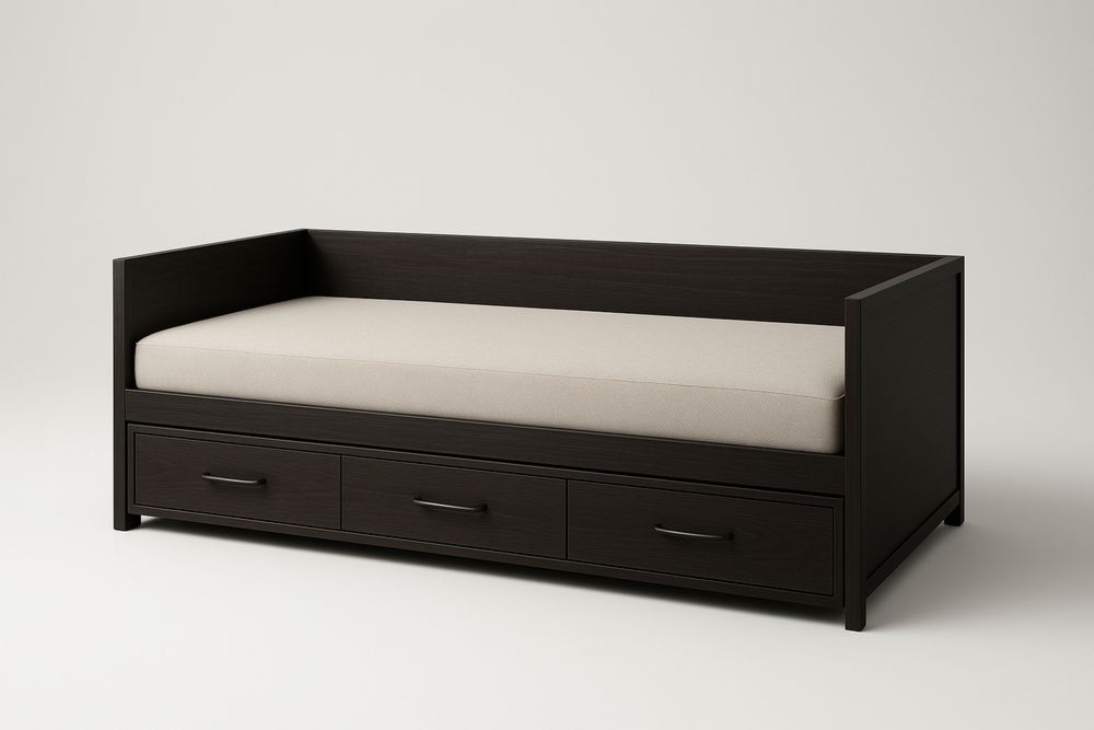 Daybed with Storage Drawers Solid Wood Frame Beige Upholstery