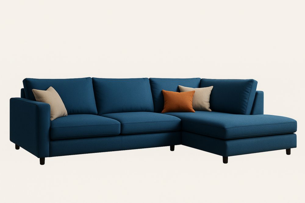 Blue Sectional Sofa with Removable Cushions and Pillows