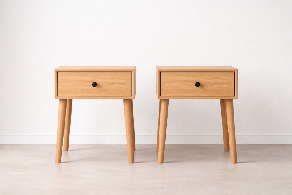 Set of 2 Wooden Bedside Tables with Drawer Light Brown