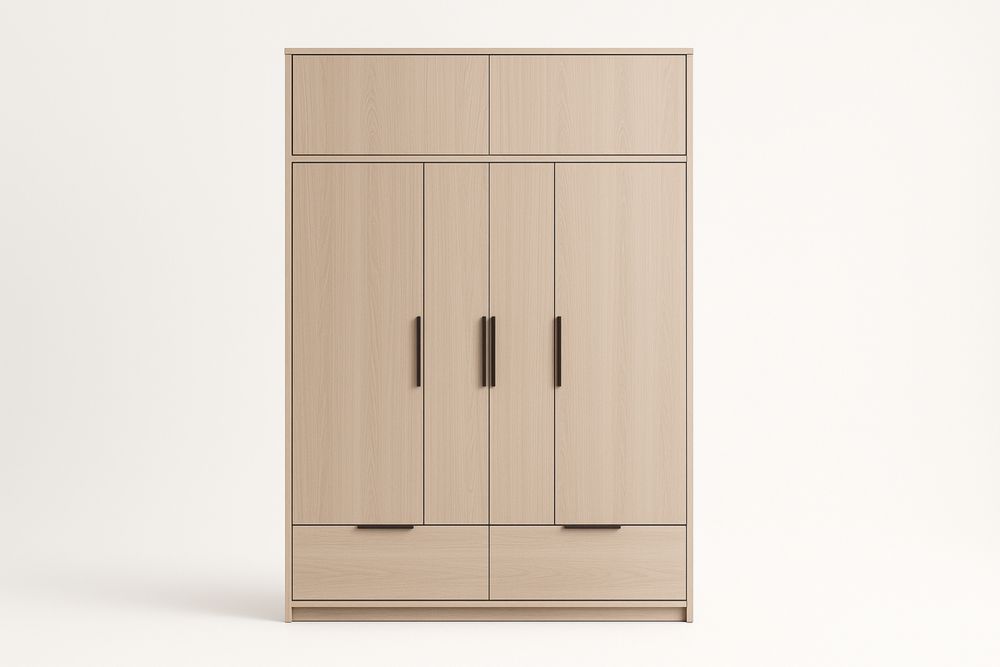 Wooden Wardrobe with Drawers and Shelves Light Brown