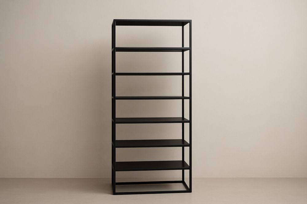 Black Steel Bookshelf with Six Shelves