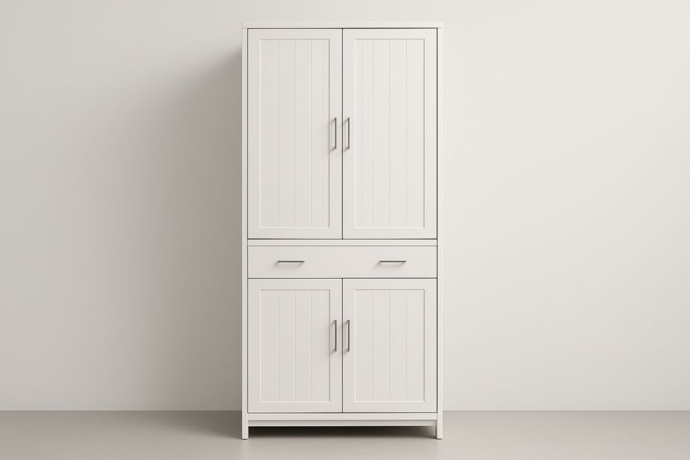 White MDF Storage Cabinet with Doors and Drawer 180cm x 80cm x 40cm