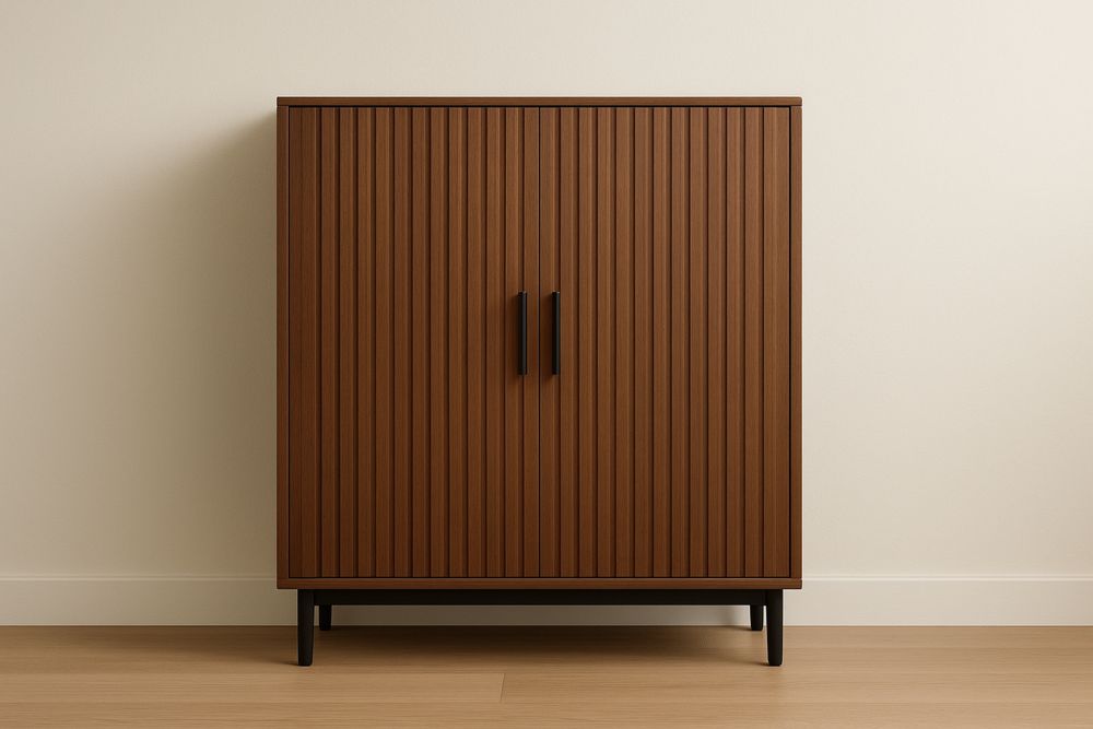 Brown Wood Cabinet with Black Metal Legs 100cm H x 80cm W x 35cm D
