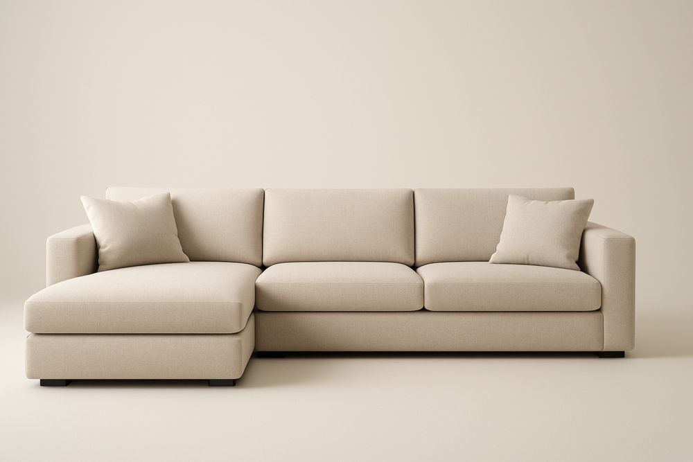 Beige Fabric Sectional Sofa with Left Chaise and Cushions