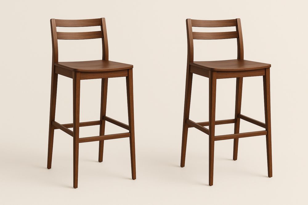 Set of 2 Wooden Bar Stools with Backrest in Walnut Finish