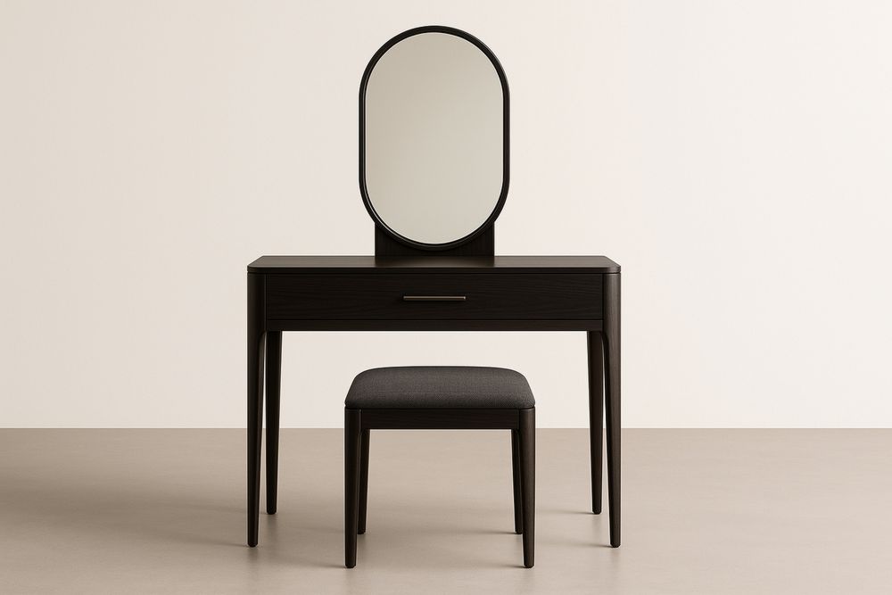 Wood Vanity Table Set with Black Finish and Mirror