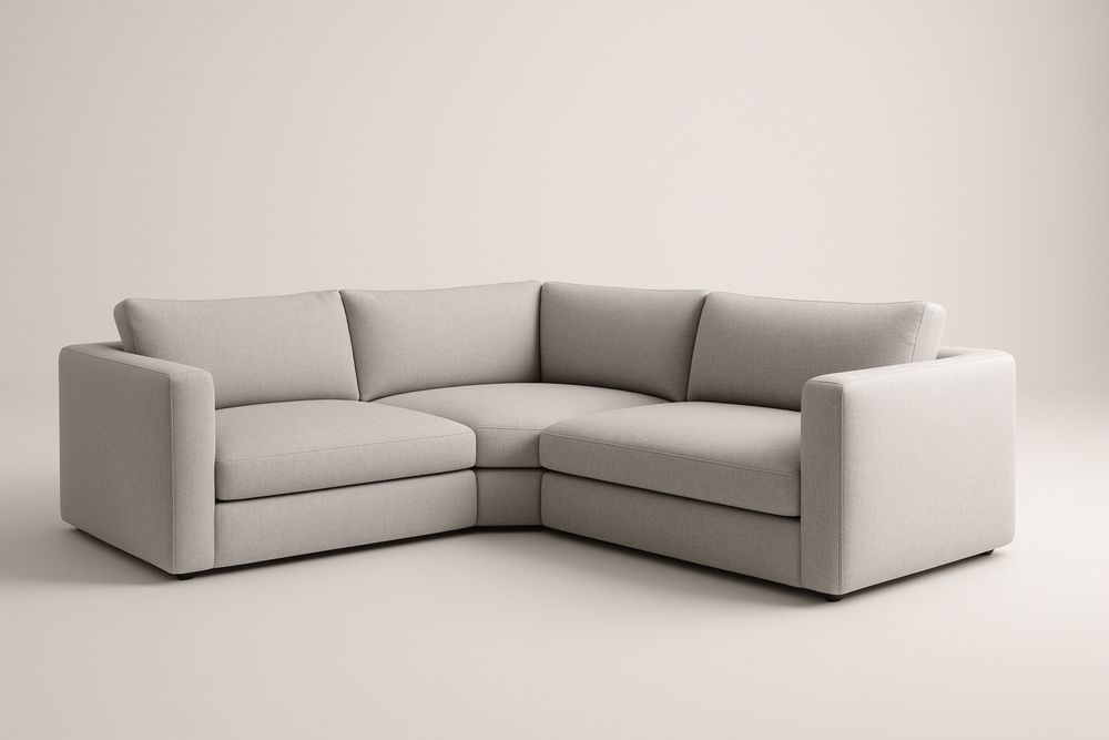 Beige Fabric Sectional Sofa Corner Couch Set