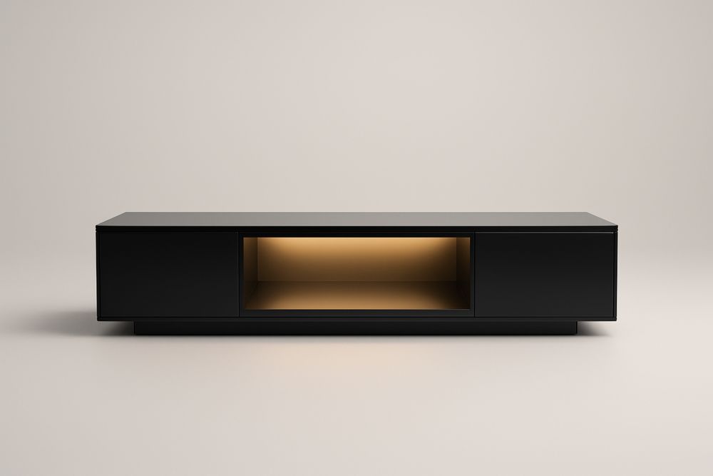 Black MDF TV Stand with Open Shelf and Cabinet