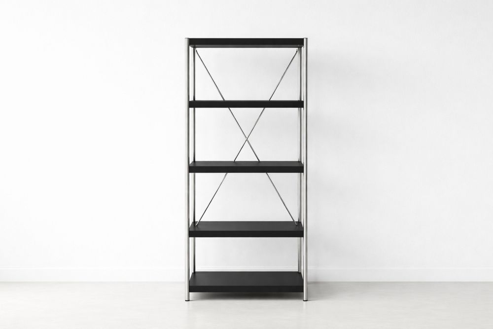 Black Metal and Wood 5-Tier Bookshelf
