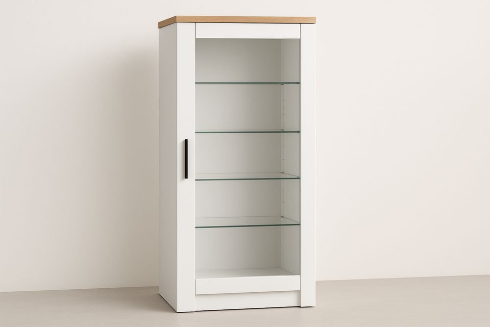Wood and Glass Display Cabinet with Tempered Shelves and White Finish