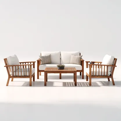 Canapé d'extérieur bois et textile 180x75x80 cm - marron et blanc - ensemble de jardin-Tadiadwell
