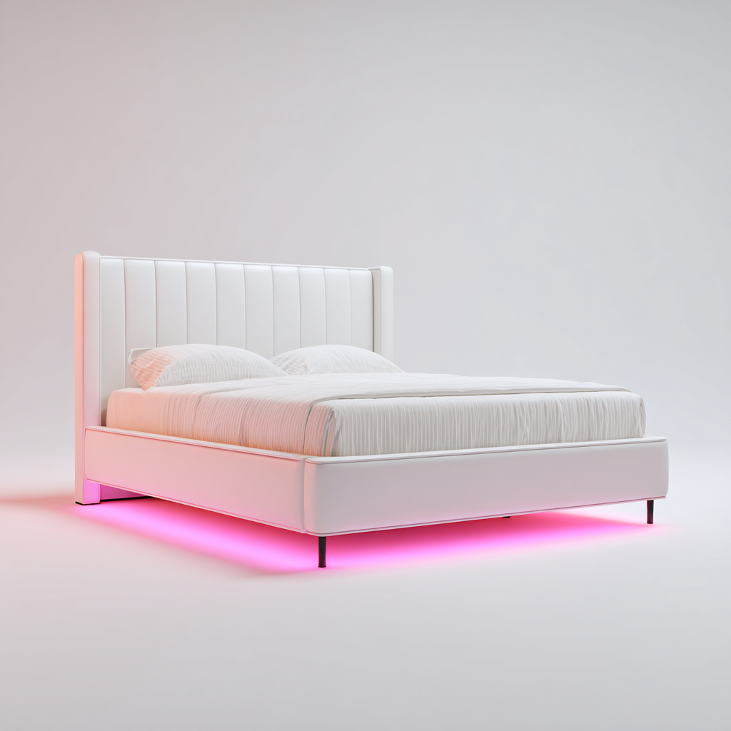 Lit double en tissu avec éclairage LED 200x160x105 cm - blanc - couchage moderne-Tadiadwell