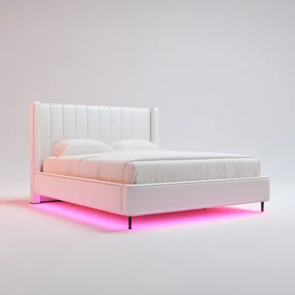Lit double en tissu avec éclairage LED 200x160x105 cm - blanc - couchage moderne-Tadiadwell