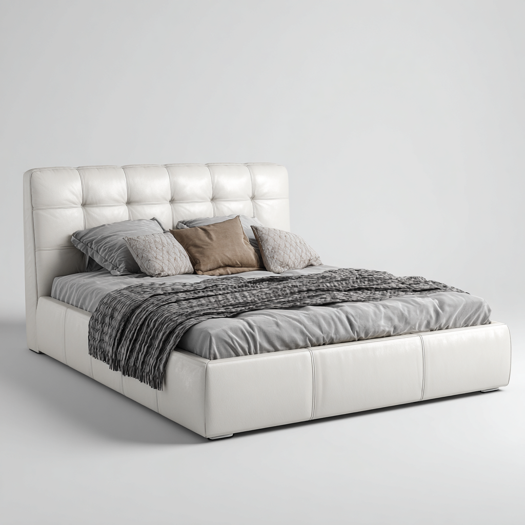 Lit double en similicuir rembourré avec tête de lit capitonnée 200x160x115 cm - blanc - design contemporain pour chambre-Tadiadwell