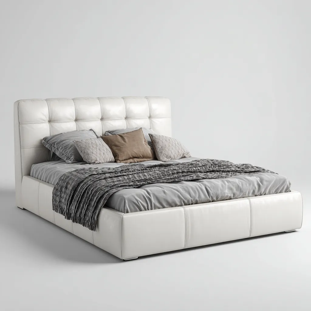 Lit double en similicuir rembourré avec tête de lit capitonnée 200x160x115 cm - blanc - design contemporain pour chambre-Tadiadwell