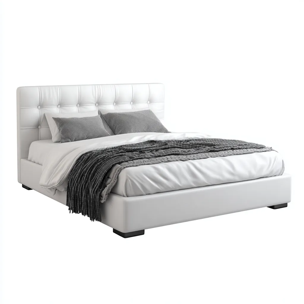 Lit double tissu synthétique et panneaux MDF 200x160x95 cm - blanc - design moderne-Tadiadwell