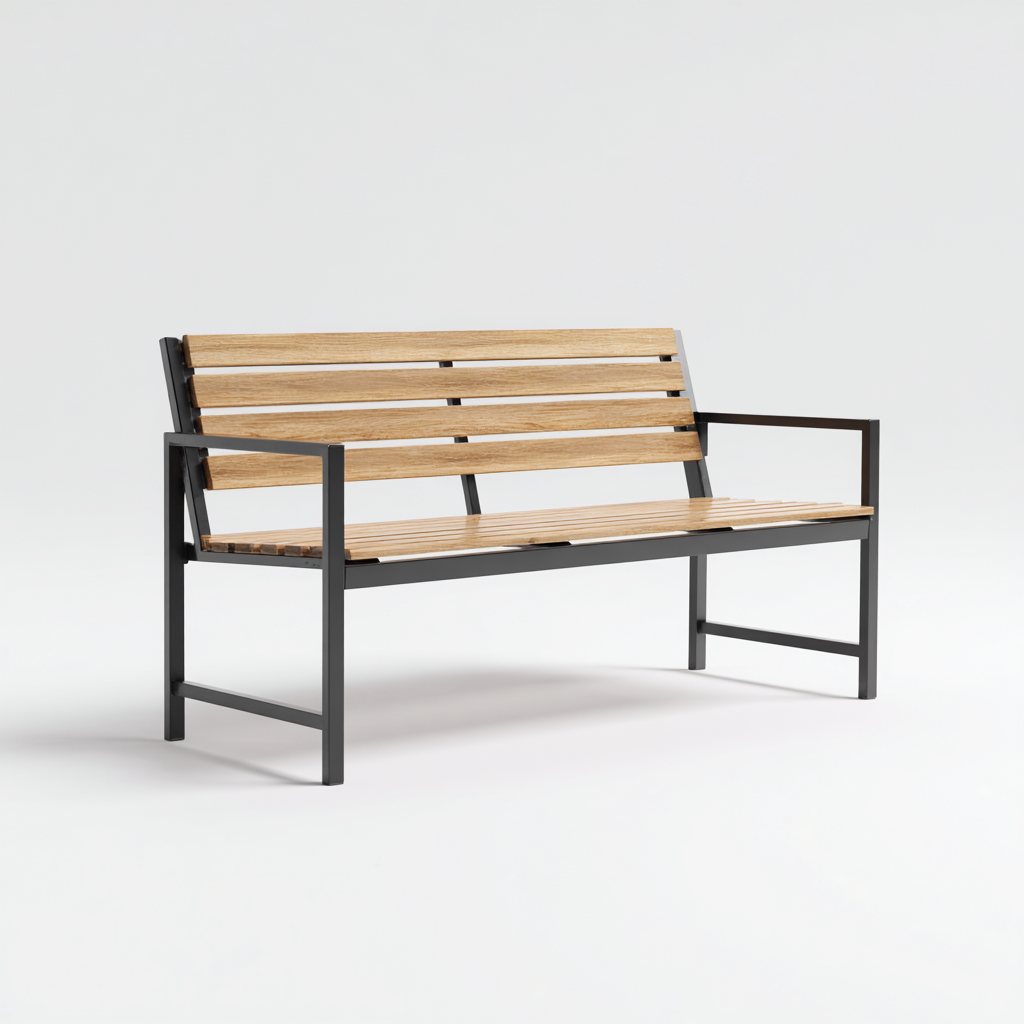 Banc de jardin en bois et métal 150x55x80 cm - bois naturel-noir - design contemporain pour extérieur-Tadiadwell