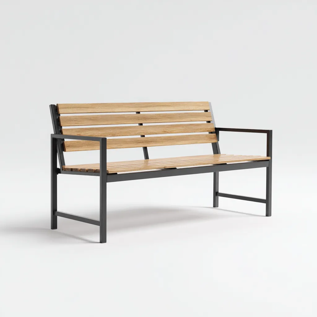 Banc de jardin en bois et métal 150x55x80 cm - bois naturel-noir - design contemporain pour extérieur-Tadiadwell