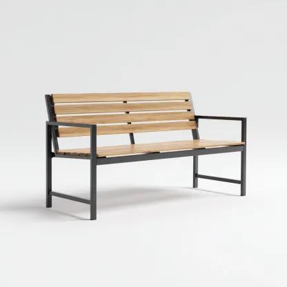 Banc de jardin en bois et métal 150x55x80 cm - bois naturel-noir - design contemporain pour extérieur-Tadiadwell