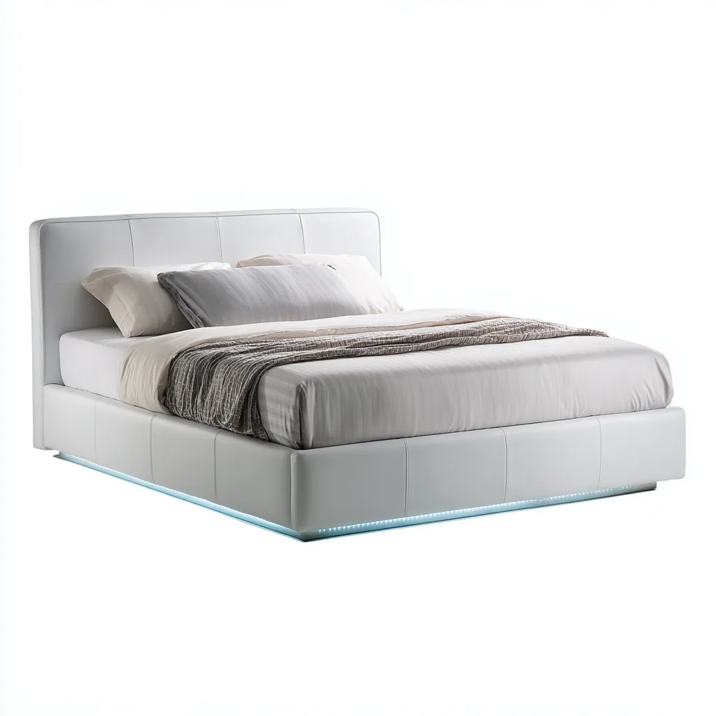 Lit double tapissé 200x160x95 cm - blanc - couchage intérieur avec éclairage intégré-Tadiadwell