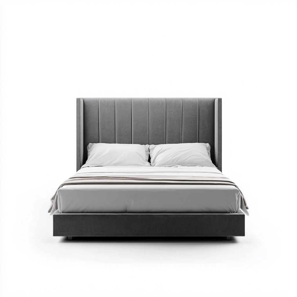 Lit double en tissu rembourré avec tête de lit capitonnée 200x160x110 cm - gris - design moderne pour chambre-Tadiadwell