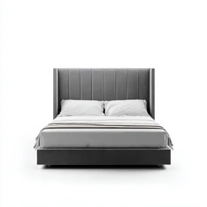 Lit double en tissu rembourré avec tête de lit capitonnée 200x160x110 cm - gris - design moderne pour chambre-Tadiadwell