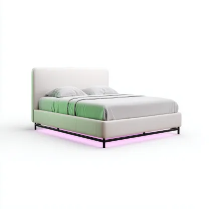 Lit double tissu synthétique et panneaux MDF 200x160x95 cm - blanc - design moderne-Tadiadwell