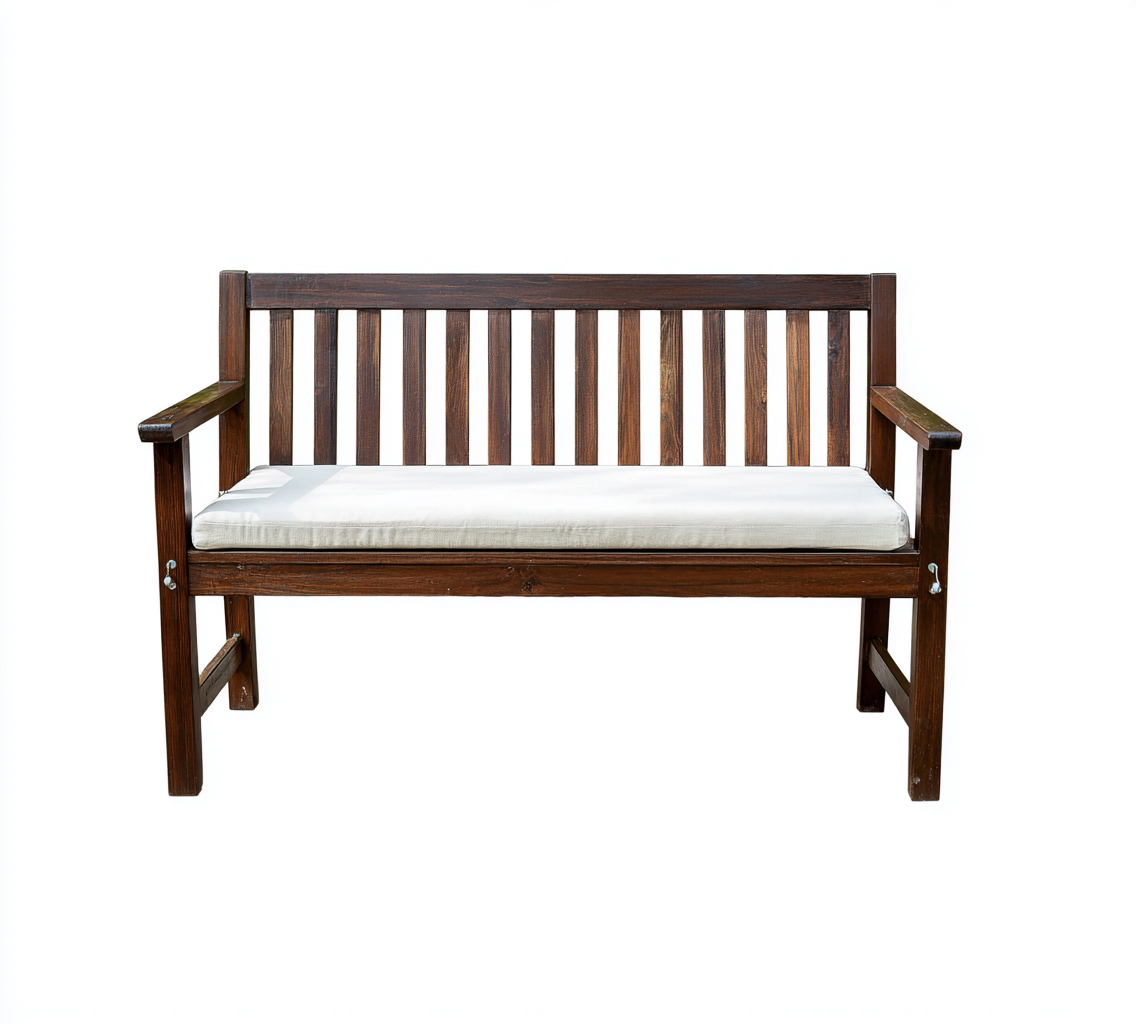 Banc de jardin en bois avec coussin 140x55x85 cm - bois foncé-blanc - style classique pour extérieur-Tadiadwell