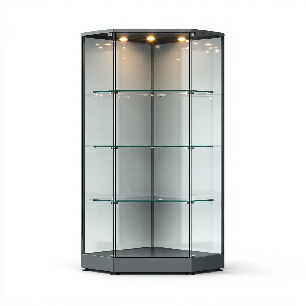 Vitrine d'angle en verre trempé 80x80x185 cm - gris foncé - design moderne pour salon-Loviazinest