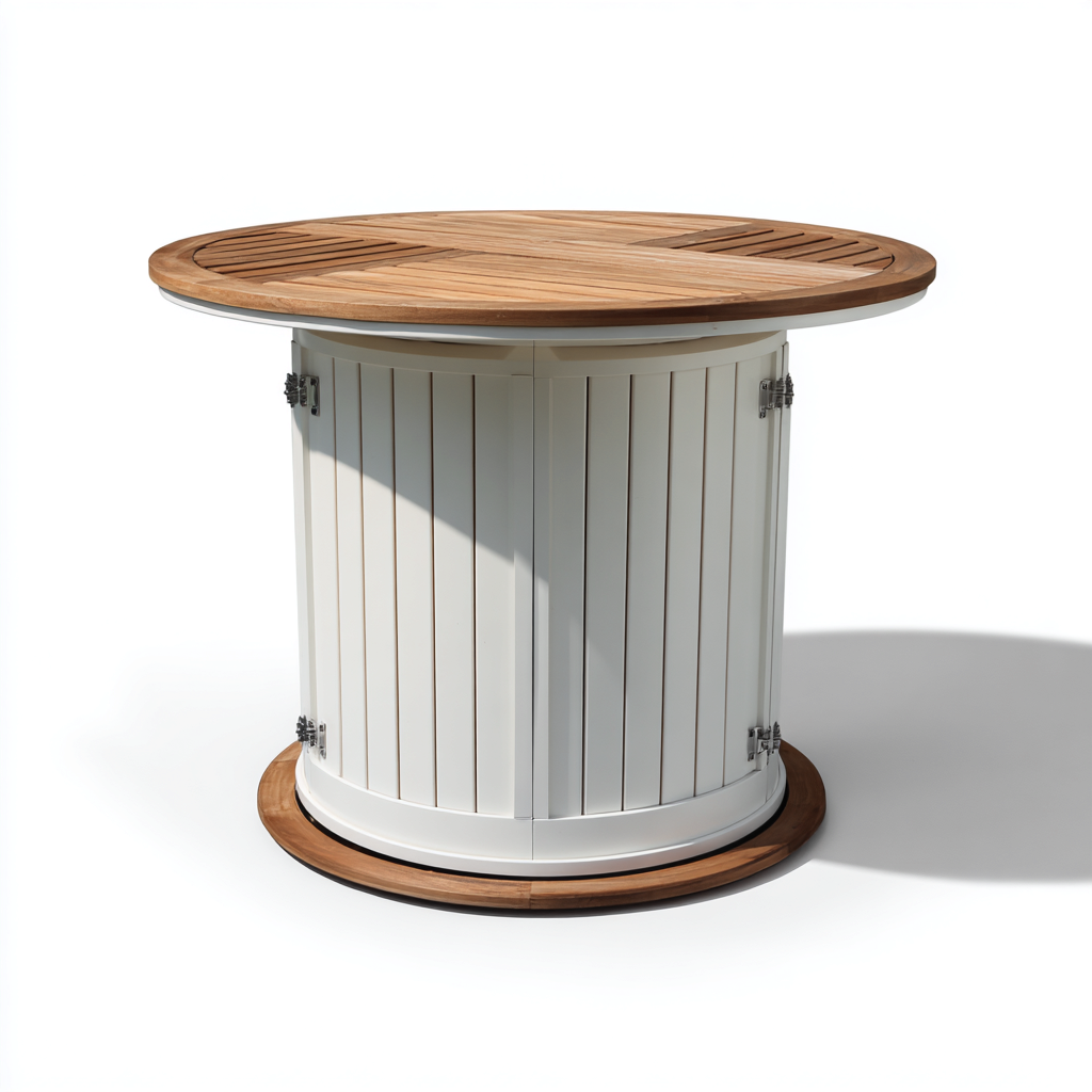 Table de jardin ronde en bois 120x120x75 cm - bois naturel-blanc - usage extérieur-Loviazinest