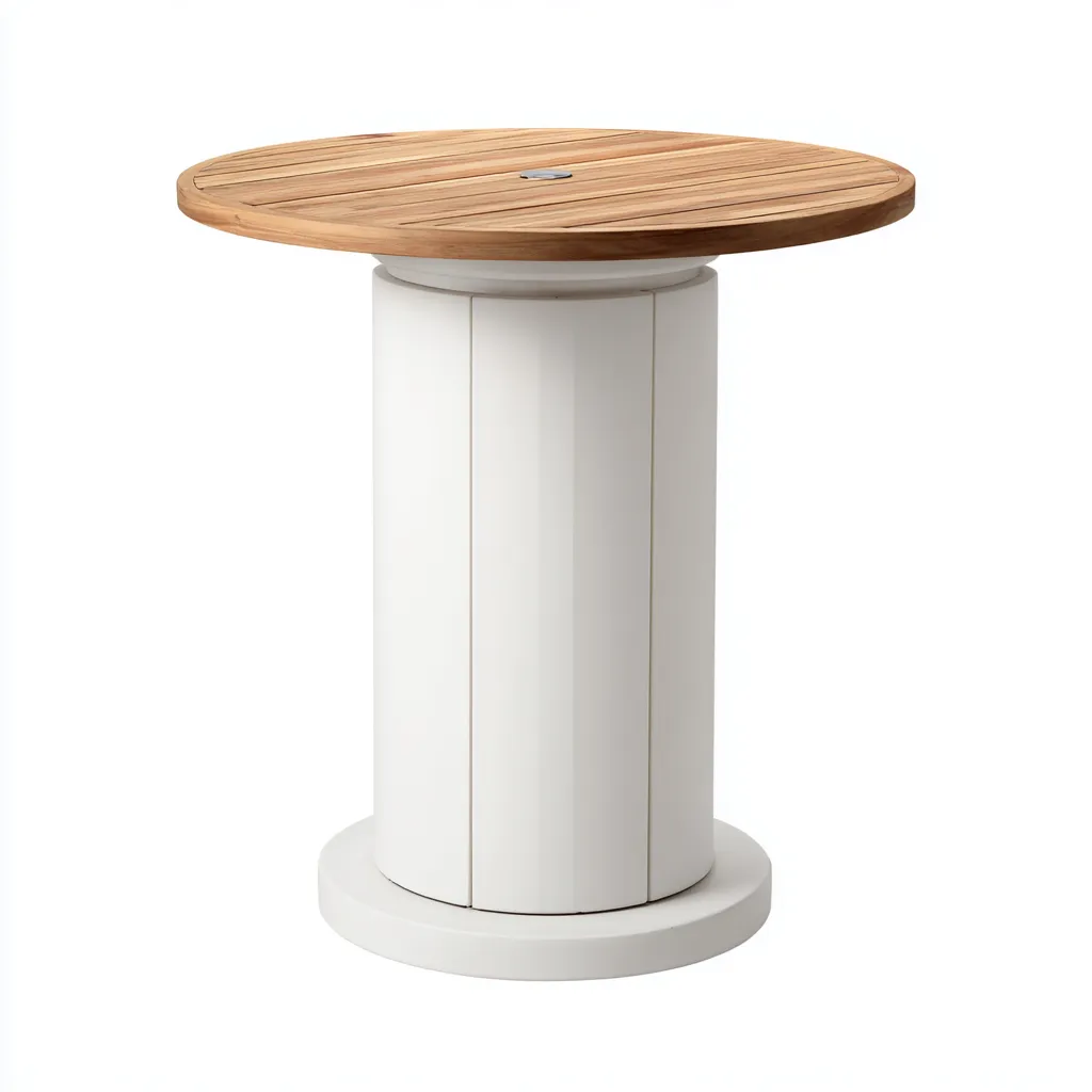 Table de jardin ronde en bois et métal 90x90x75 cm - marron clair-blanc - design extérieur moderne-Loviazinest