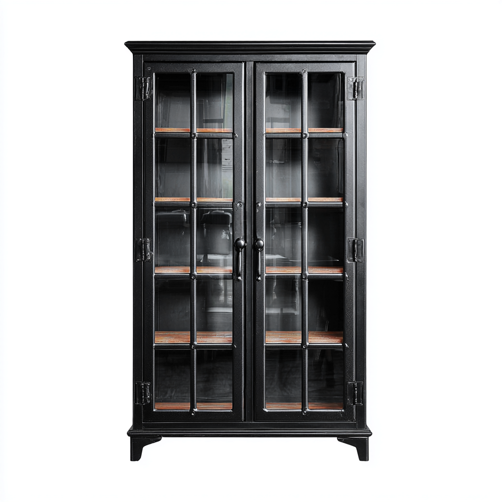 Vitrine bois et verre 90x40x180 cm - noir - style industriel-Loviazinest