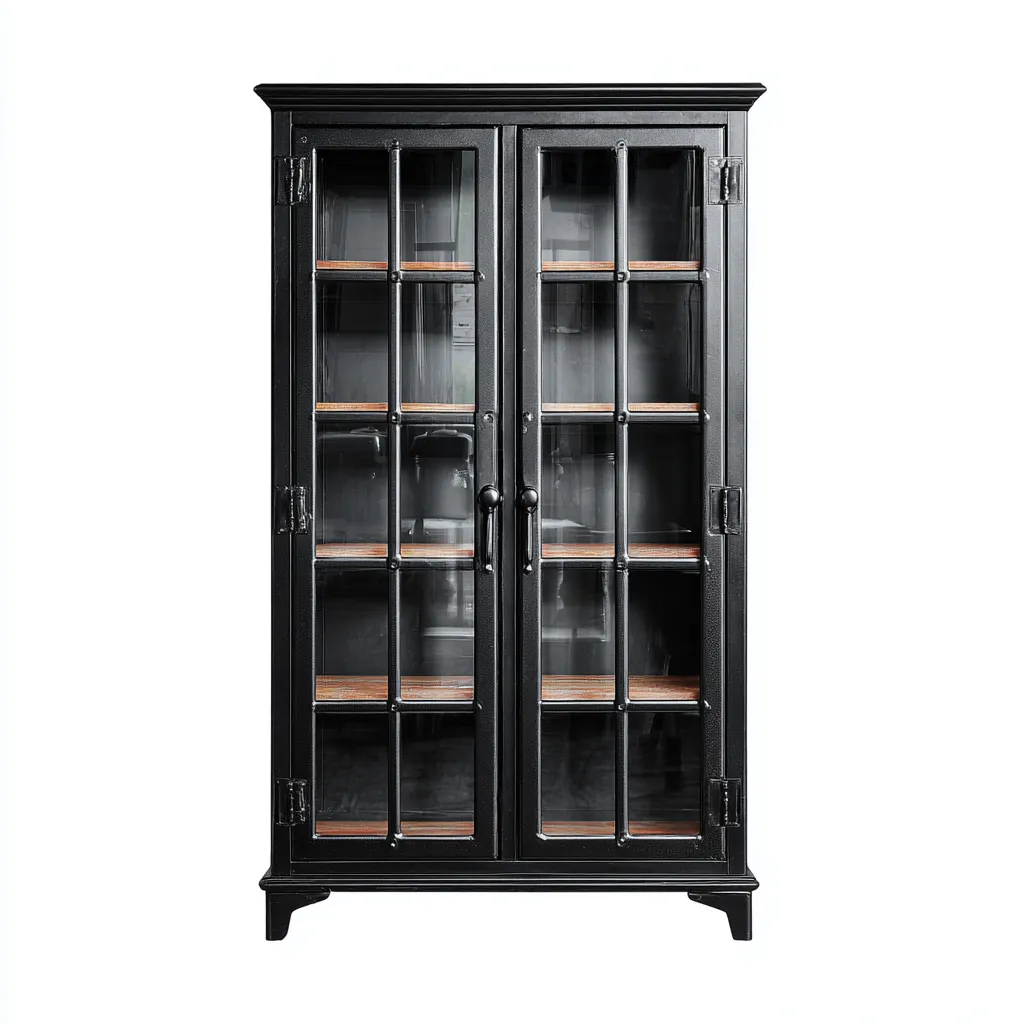 Vitrine bois et verre 90x40x180 cm - noir - style industriel-Loviazinest