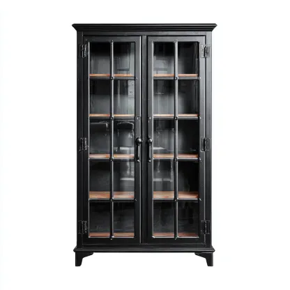 Vitrine bois et verre 90x40x180 cm - noir - style industriel-Loviazinest