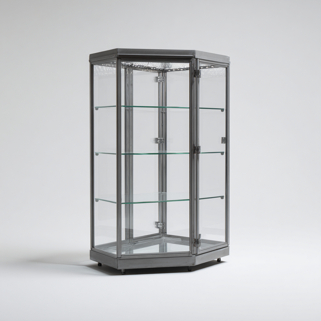 Vitrine en verre et métal 60x60x180 cm - gris - meuble de présentation moderne-Loviazinest
