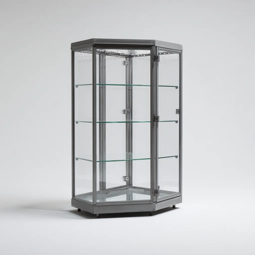 Vitrine en verre et métal 60x60x180 cm - gris - meuble de présentation moderne-Loviazinest