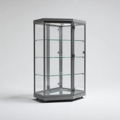 Vitrine en verre et métal 60x60x180 cm - gris - meuble de présentation moderne-Loviazinest