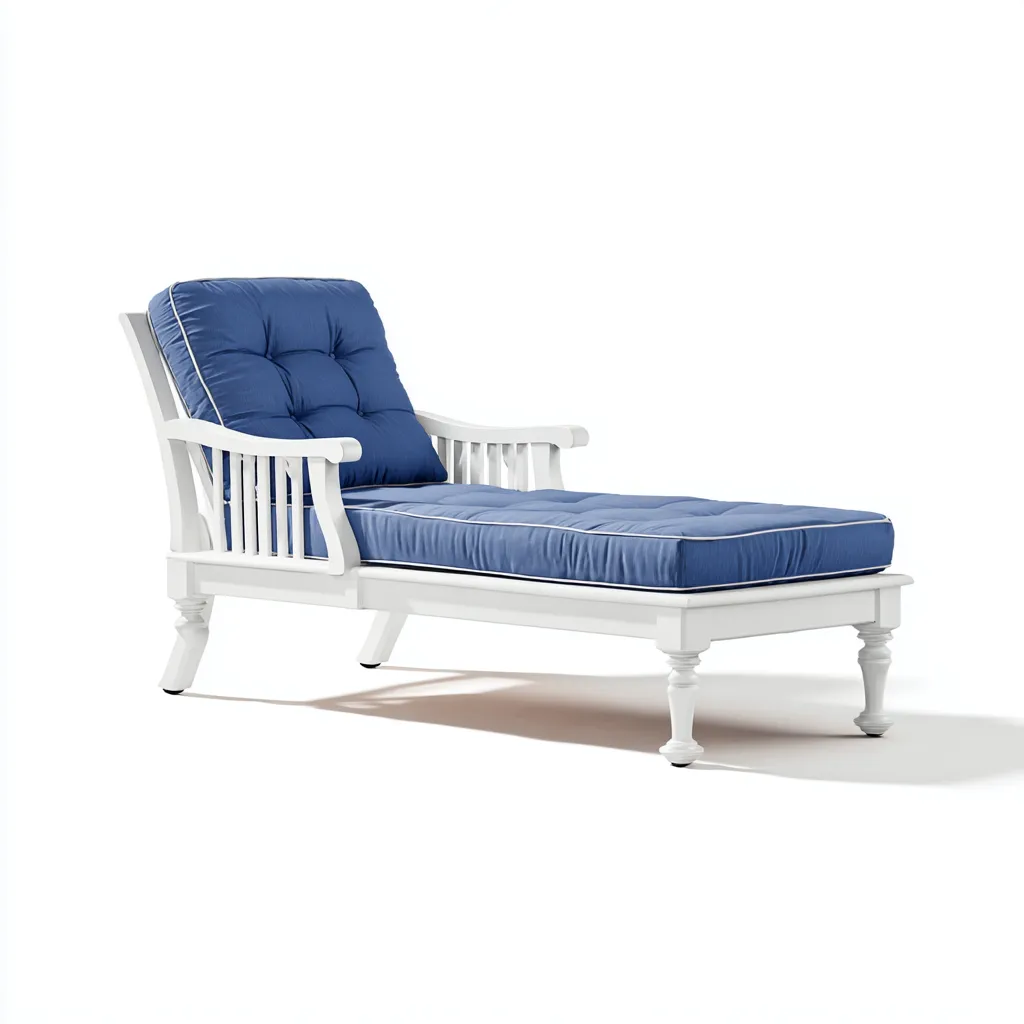 Bain de soleil en bois 200x70x85 cm - blanc et bleu - design classique de jardin-Loviazinest