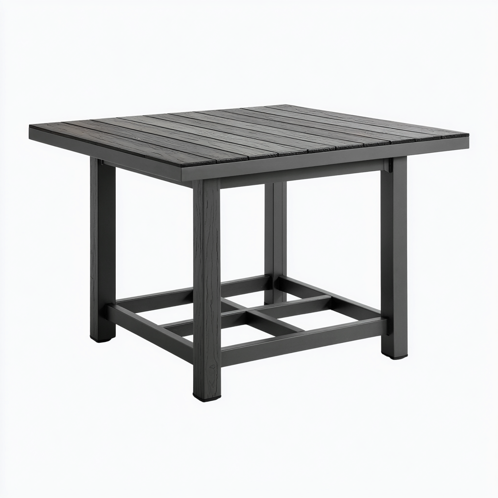 Table de jardin carrée en bois et métal 140x140x75 cm - noir - design extérieur contemporain-Loviazinest