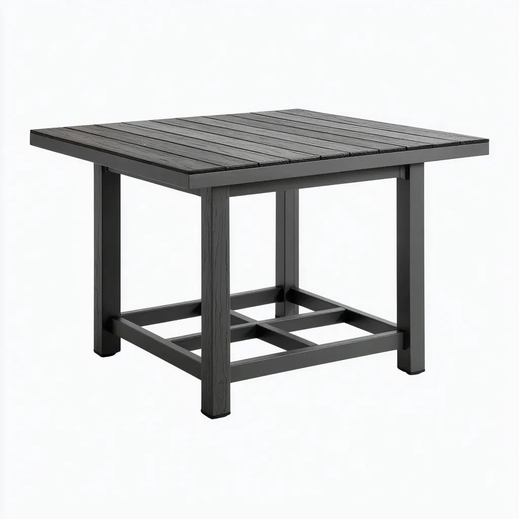 Table de jardin carrée en bois et métal 140x140x75 cm - noir - design extérieur contemporain-Loviazinest