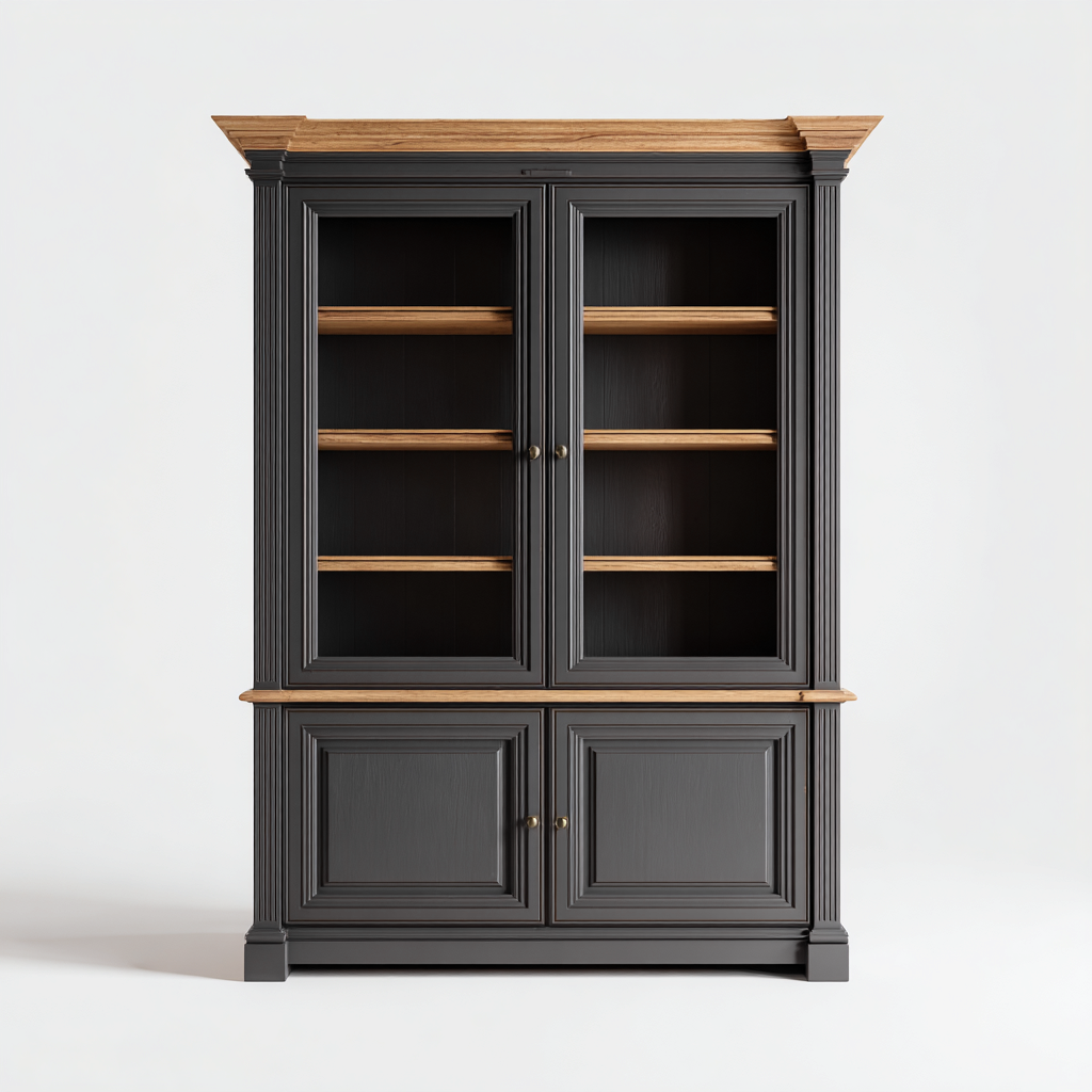 Vitrine en bois et verre 120x45x200 cm - noir et brun - meuble de rangement classique-Loviazinest