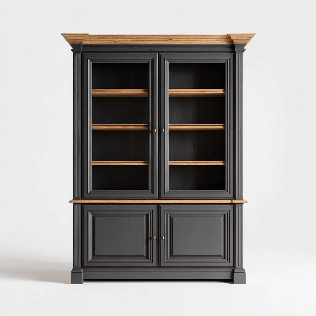 Vitrine en bois et verre 120x45x200 cm - noir et brun - meuble de rangement classique-Loviazinest