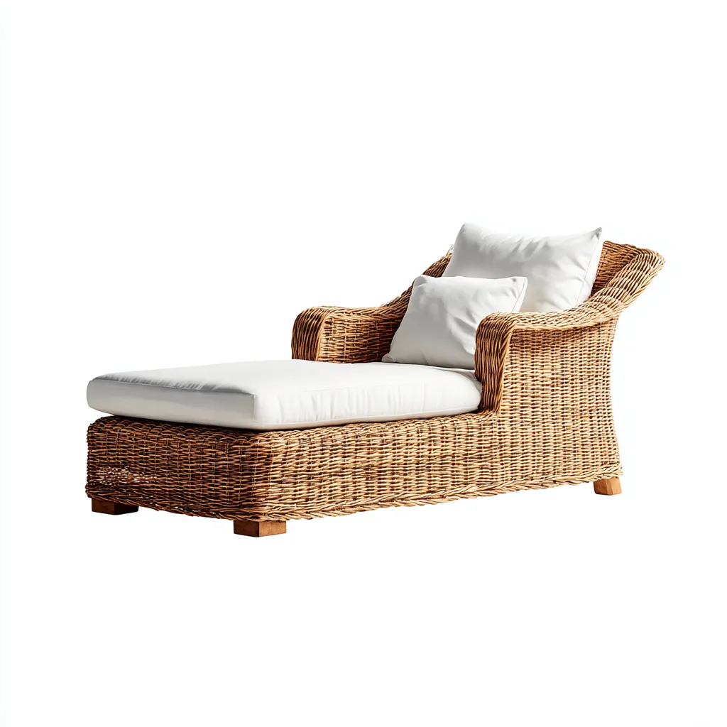 Bain de soleil rotin synthétique et bois 200x75x80 cm - marron-blanc - style naturel-Loviazinest