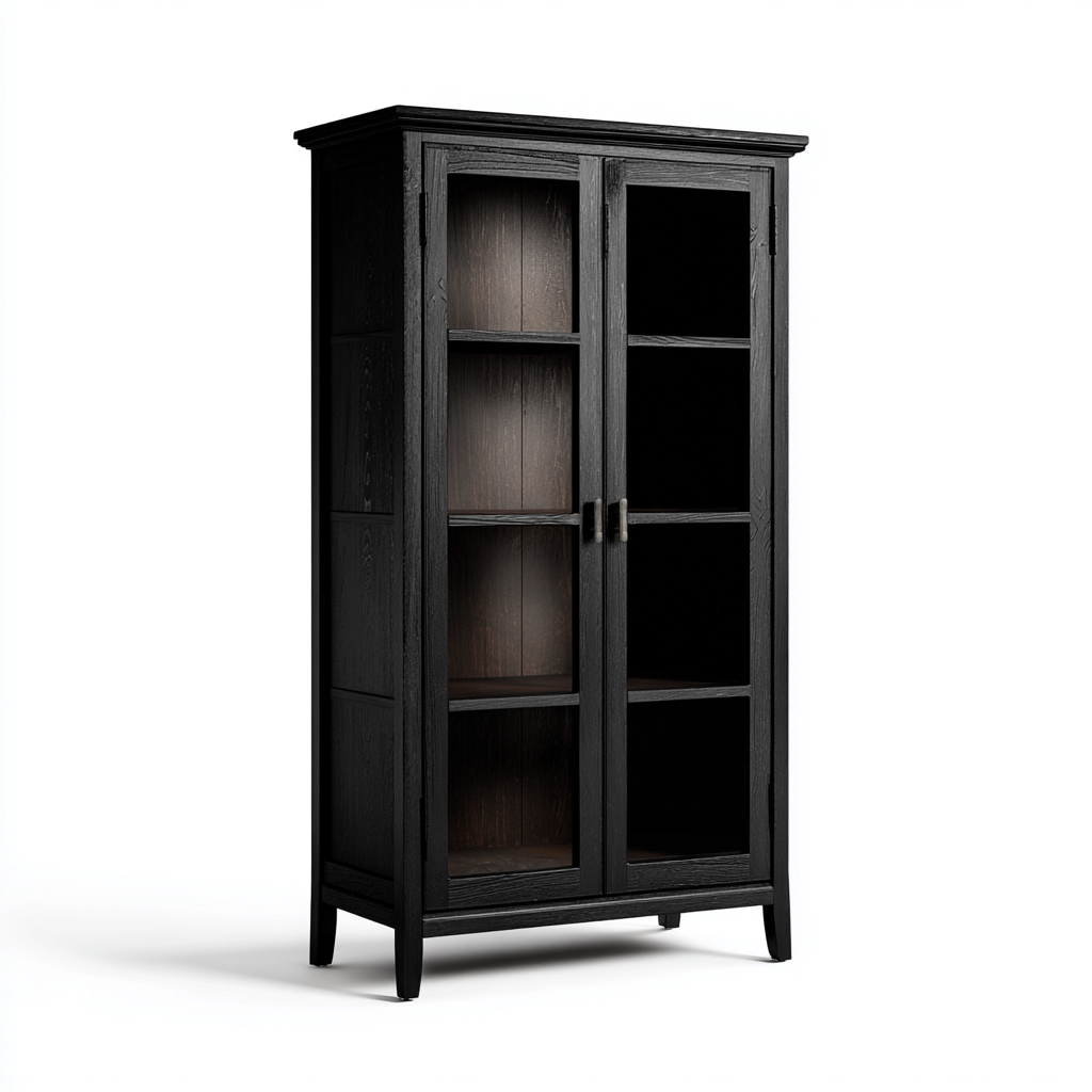 Vitrine en bois et verre 90x40x180 cm - noir - rangement pour salon-Loviazinest