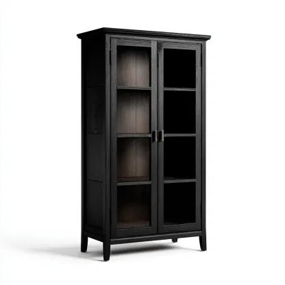 Vitrine en bois et verre 90x40x180 cm - noir - rangement pour salon-Loviazinest