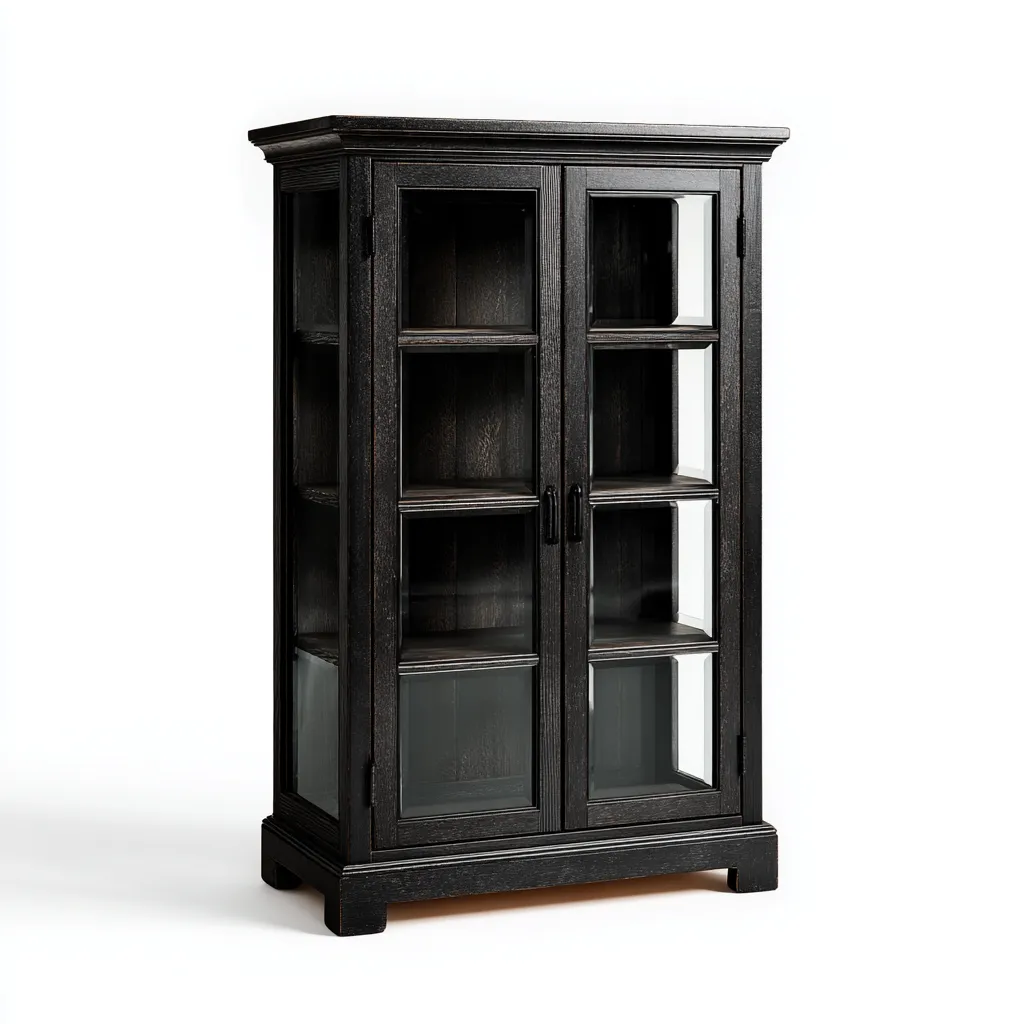 Vitrine bois massif et verre 90x40x180 cm - noir - meuble de rangement vitré classique-Loviazinest