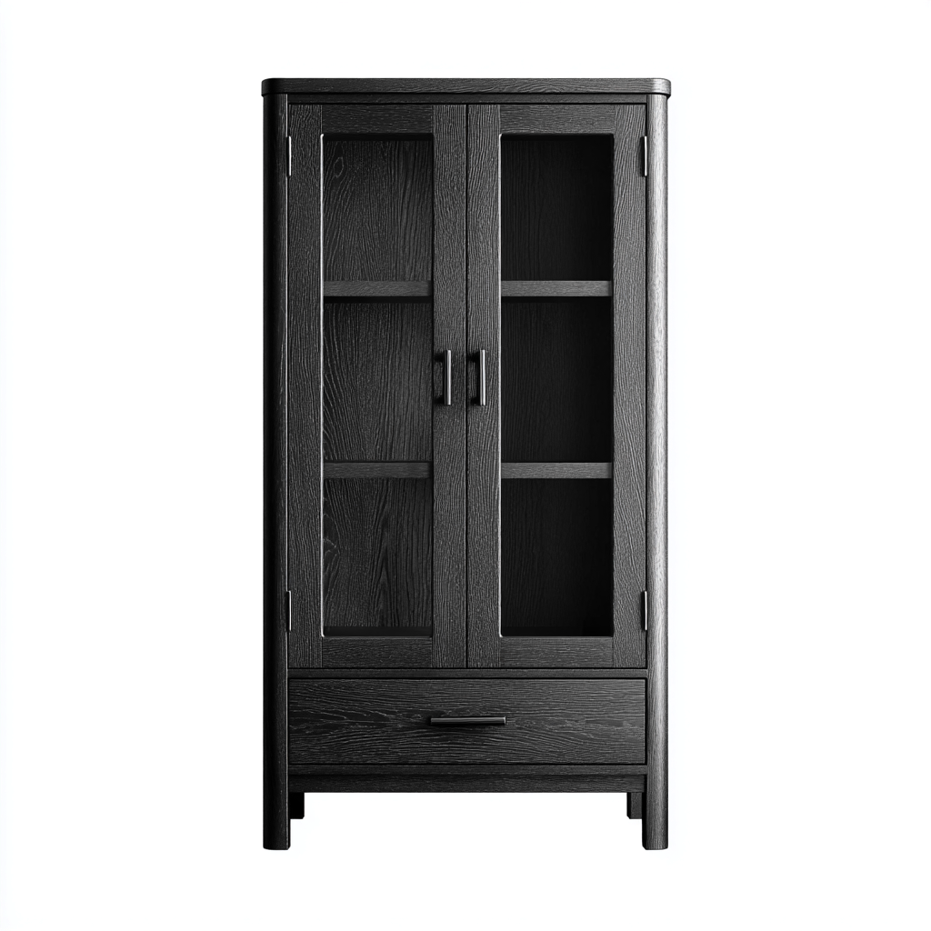Vitrine bois massif et verre 80x40x170 cm - noir - meuble de rangement vitré contemporain-Loviazinest